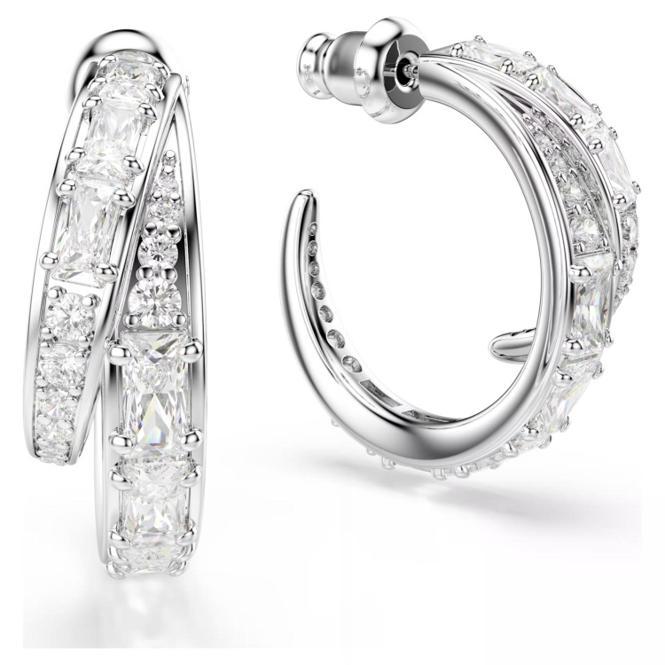 Vienna hoop earrings Mixed cuts, White, Rhodium plated